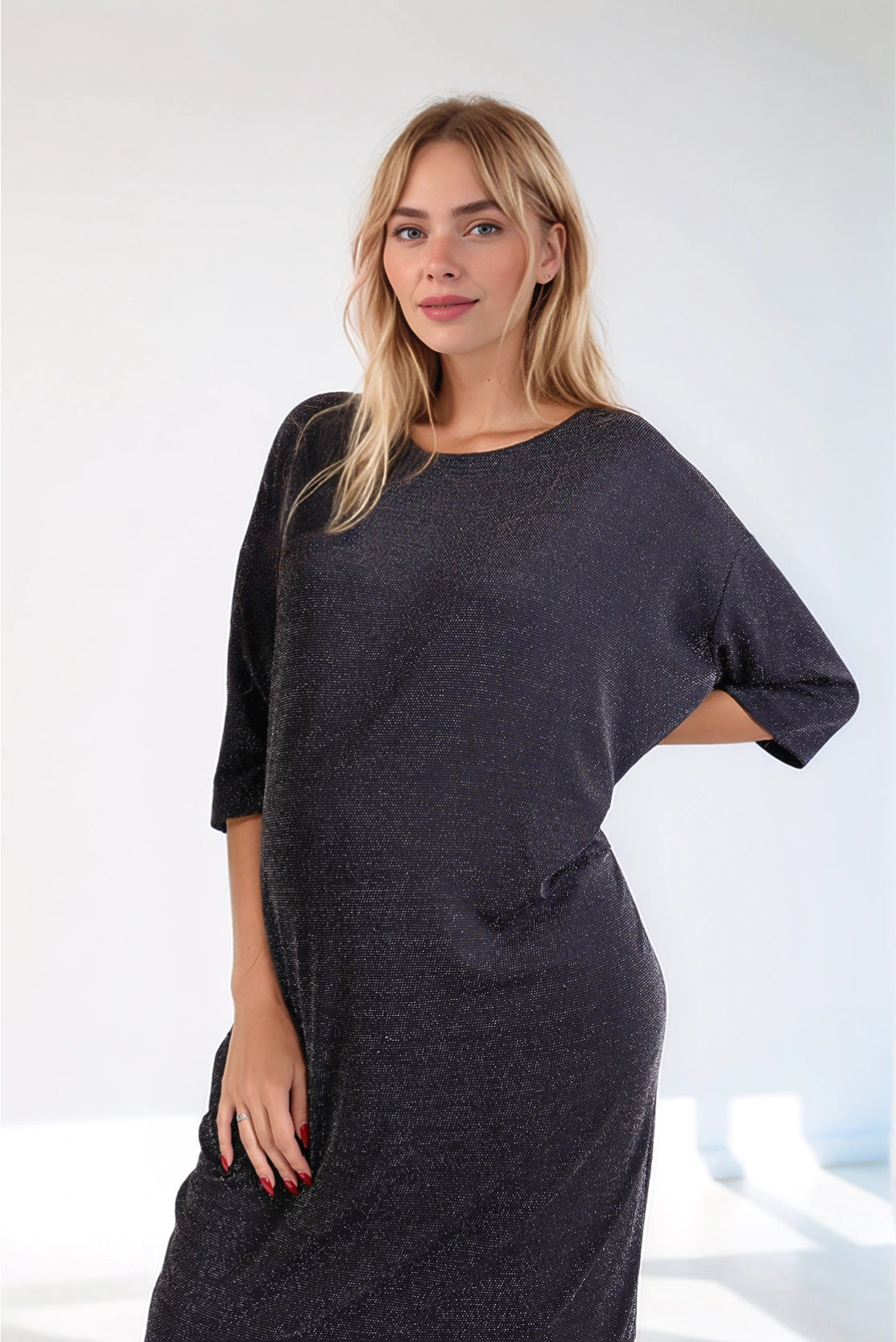 Black & Silver Shimmer Party Dress | Maternity & Postpartum Style