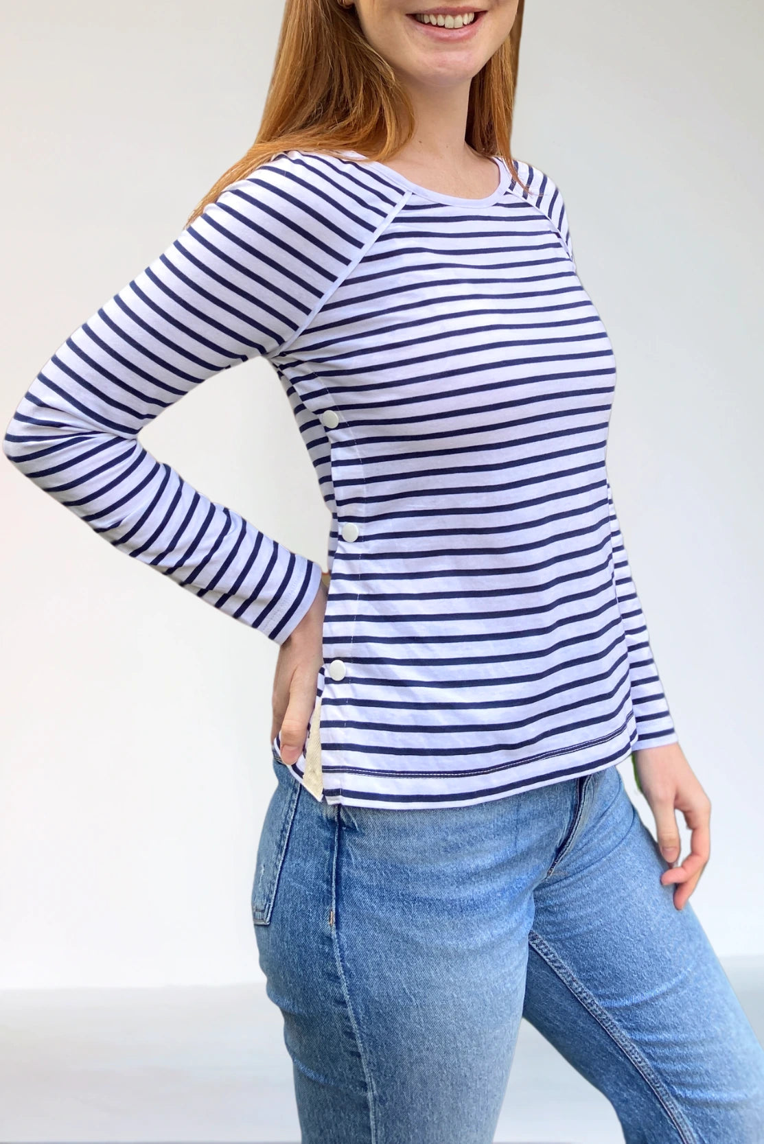 best clothes for breastfeeding and nursing tops that are stylish and with functionality - organic cotton breton stripes jersey top for autumn
