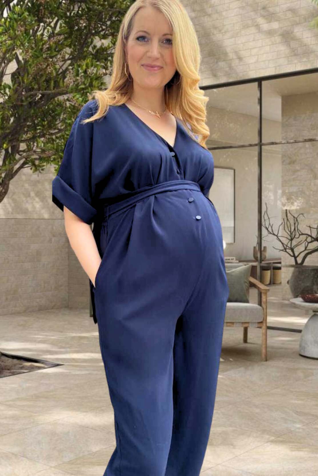 Navy maternity and breastfeeding jumpsuit