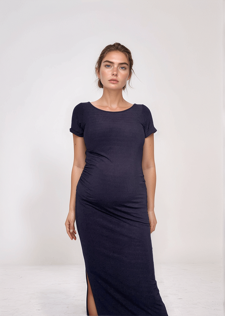 Navy Ribbed Maternity Dress