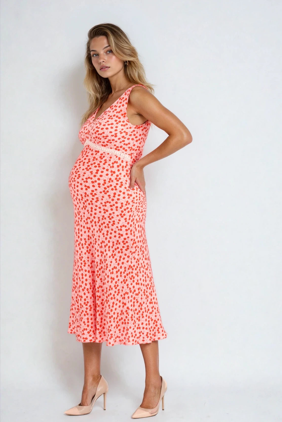Pink flowers occasion-wear maternity dress