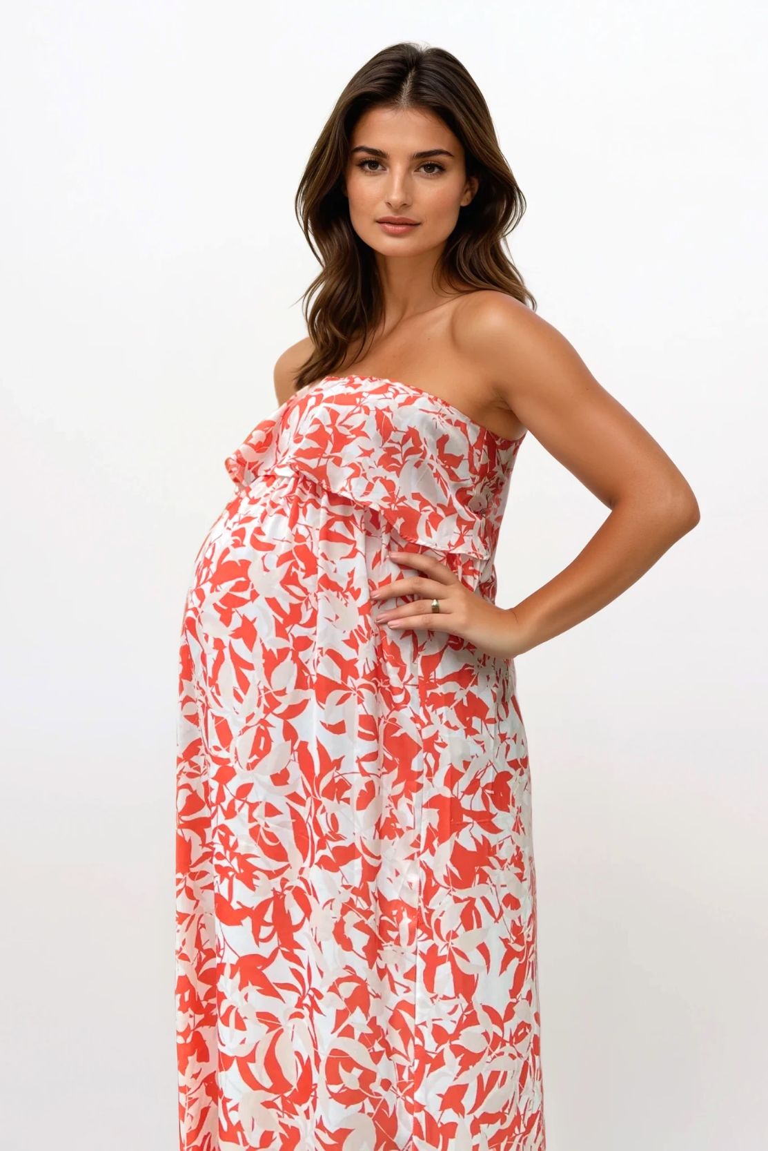 Coral Print Maxi Maternity Dress