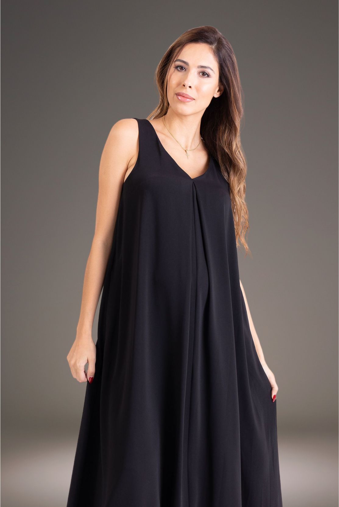 Black Maxi Trapeze, in Silky Crepe