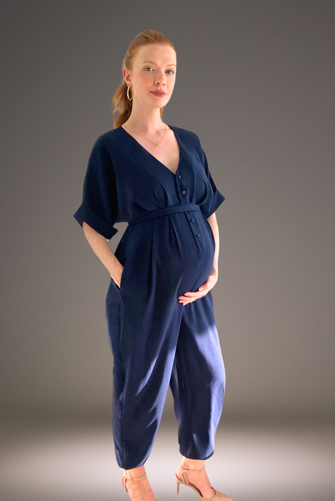 Navy crepe jumpsuit all-in-one that is elevated enough for the office