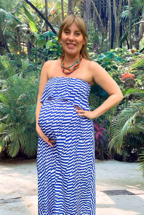 Zig Zag Blue Maternity Dress