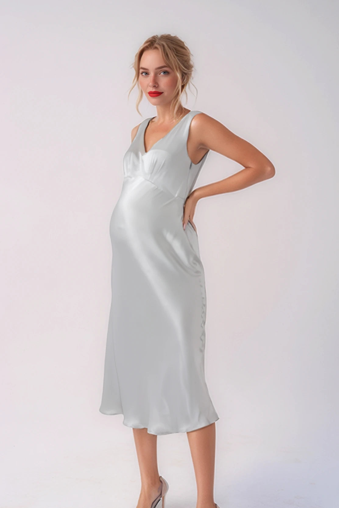 strapless open back dress Maternity Dress Silver Bias-Cut - Maternity Dress - Maternity Wear - Silver - Women