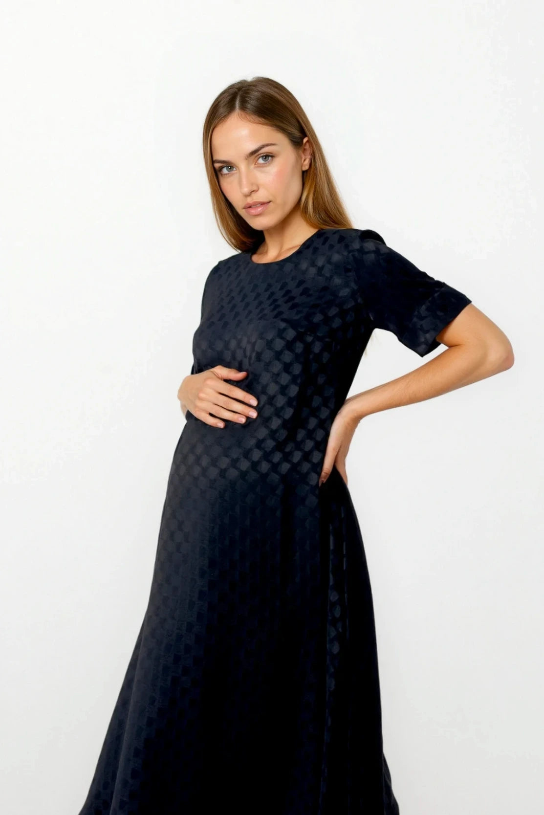 High end designer brand for pregnancy UK Ireland with tailored designs & premium fabrics for corporate business dress codes - the best black dress for a maternity workwear capsule for smart style in pregnant