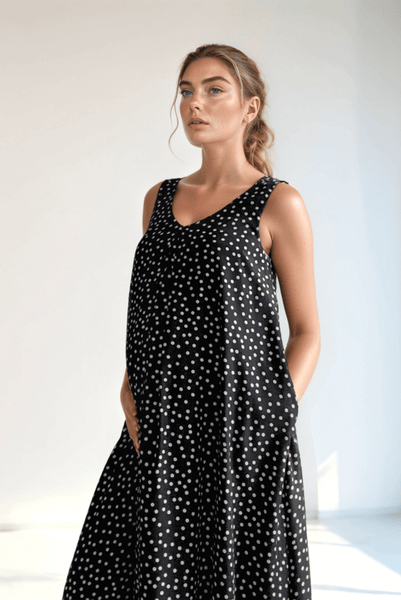 black and white maternity dress Black Floral Motif Hand-Block Tiered Maternity Dress main image 0