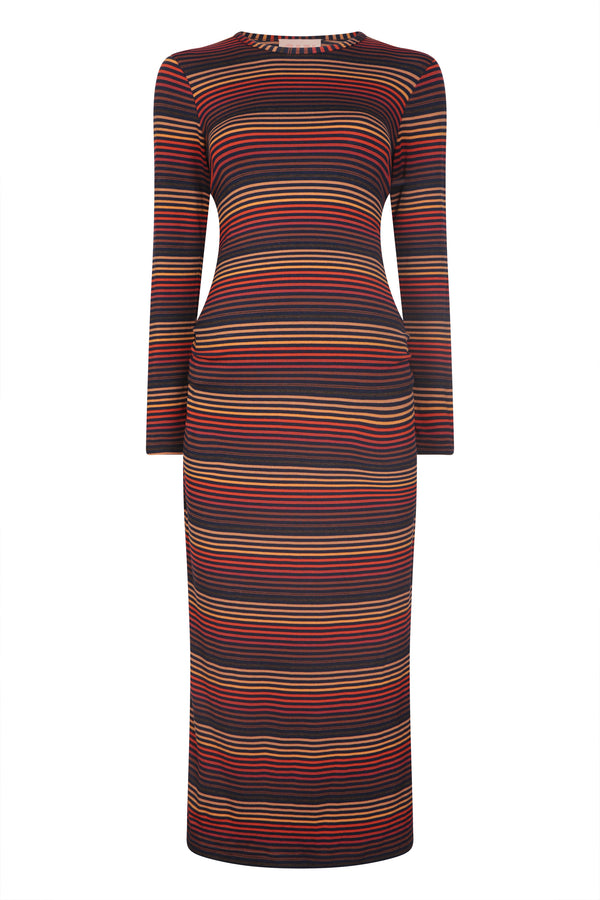 Chic effortless throw-on day maternity dress in finch stripes that can be worn everywhere, dressed up or down. Slim-fit, with a side slit, the dress is designed to be the 'perfect fit' and flatter the pregnant shape. Perfect for your post-pregnancy wardrobe too.