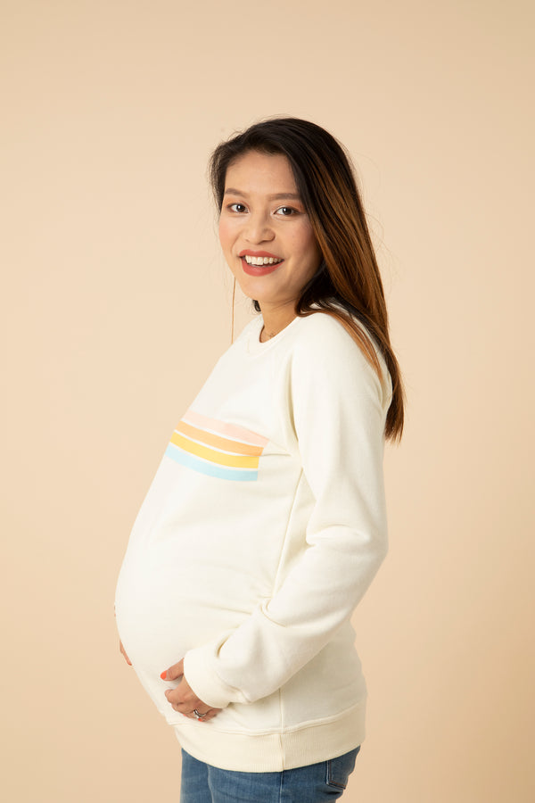 Super cosy maternity sweatshirt in pastel stripes to brighten up and add a little luxury to your pregnancy wardrobe. Relaxed-fit to elevate your everyday maternity loungewear in lightweight cotton fabric. 