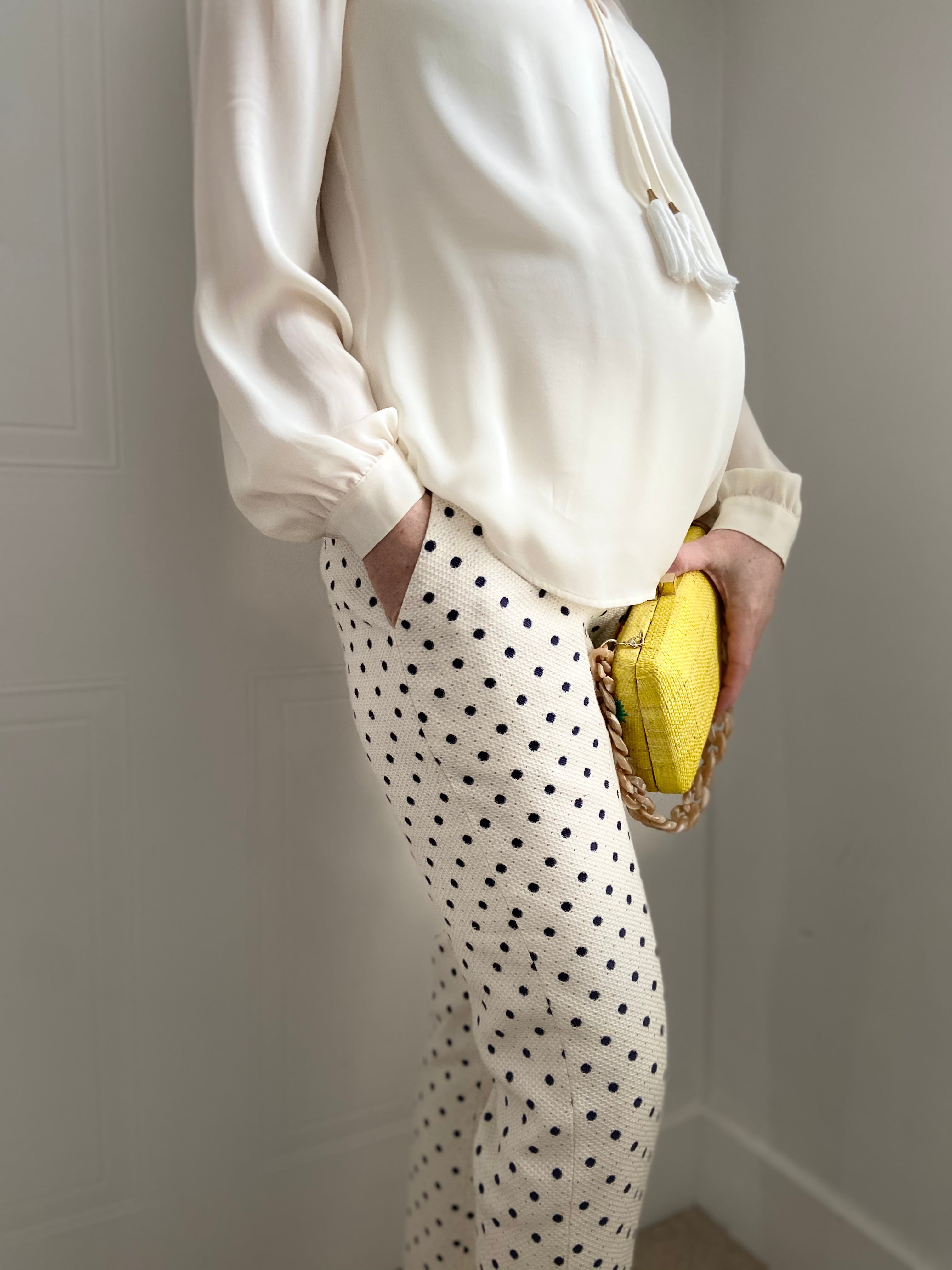 Maternity trousers in cream, gold & navy