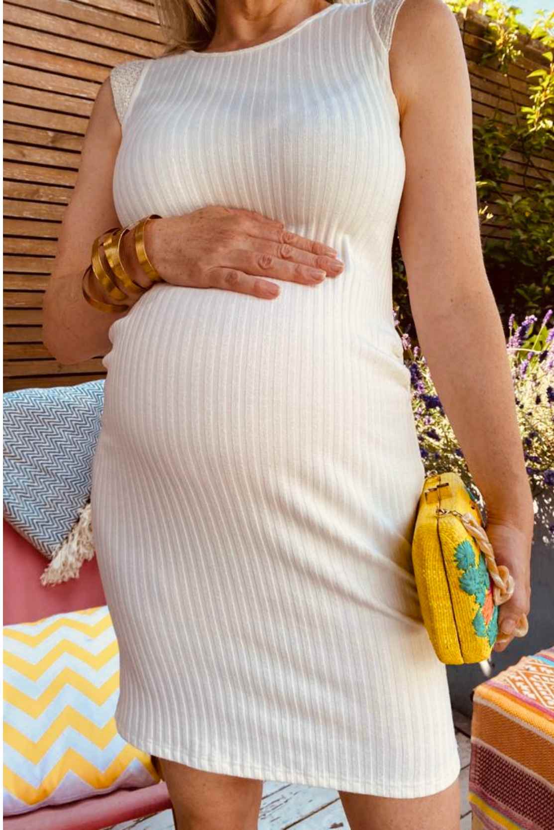 Ivory ribbed short maternity dress